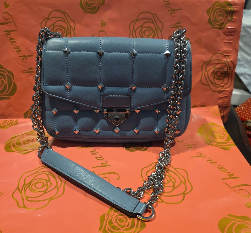 Michael Kors Quilted Studded Crossbody Bag - Light Blue